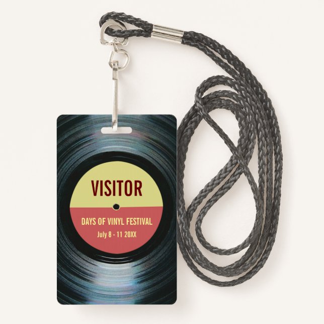 Badge For Access To Your Music Event Vinyl Theme ID Badge (Front with Lanyard)