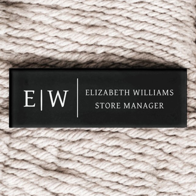 Badge Magnet Black Monogram Employee Name Tag (Creator Uploaded)