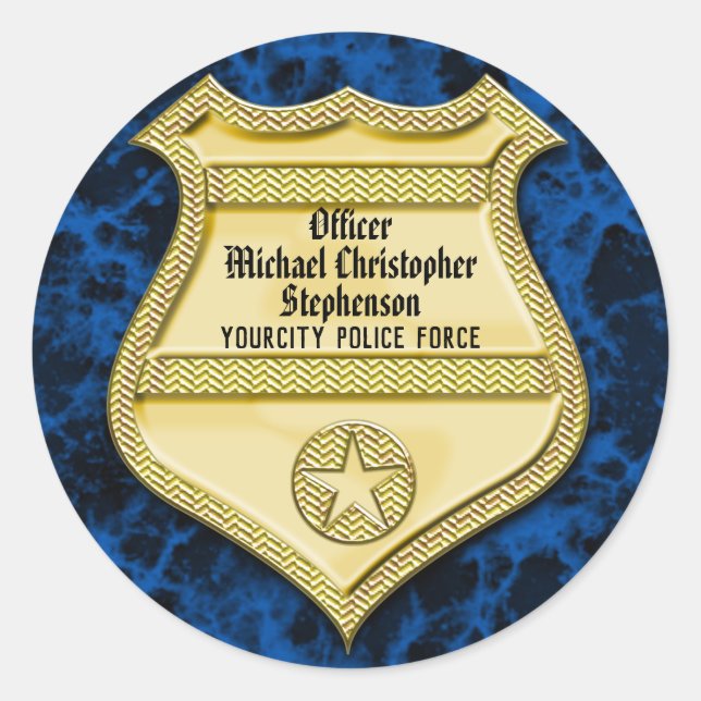 Badge Marble Police Graduation/Retirement Party Classic Round Sticker (Front)
