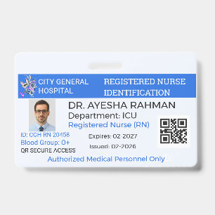 Badge Sécurité Custom Nurse Healthcare Hosp ID