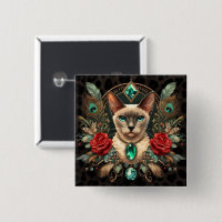 Badge Vintage Siamese Cornish Rex Cat Art