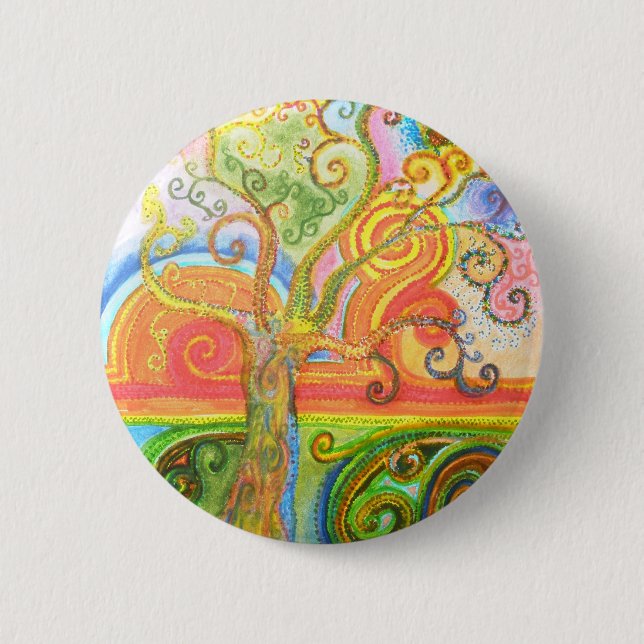Badge with Psychedelic Colourful Tree Design (Front)
