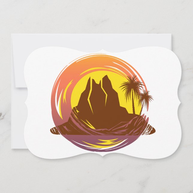 Badge with tropical volcano scenery and palm trees (Front)