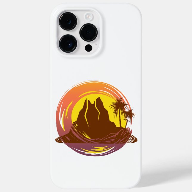 Badge with tropical volcano scenery and palm trees Case-Mate iPhone case (Back)