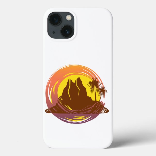 Badge with tropical volcano scenery and palm trees Case-Mate iPhone case (Back)