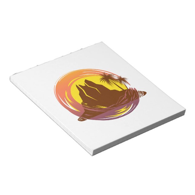 Badge with tropical volcano scenery and palm trees notepad (Angled)