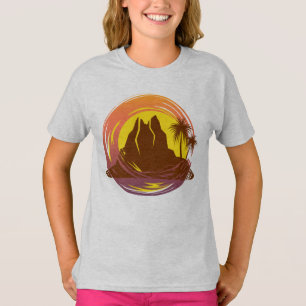 Badge with tropical volcano scenery and palm trees T-Shirt