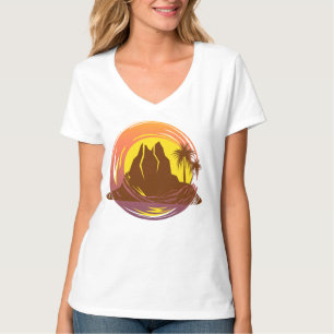 Badge with tropical volcano scenery and palm trees T-Shirt