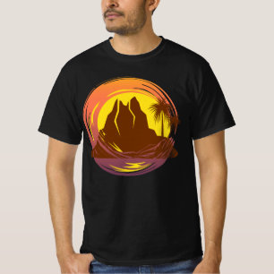Badge with tropical volcano scenery and palm trees T-Shirt