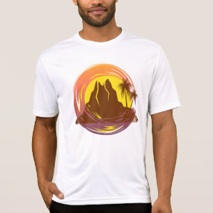 Badge with tropical volcano scenery and palm trees T-Shirt