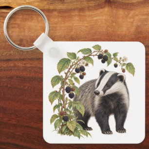 Badger Beside Blackberry Brambles Key Ring