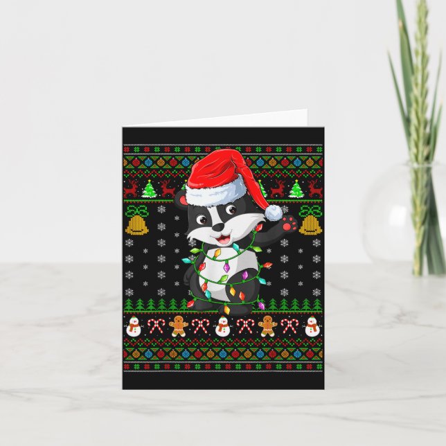 Badger Christmas Lights Funny Santa Ugly Sweaters  Card (Front)