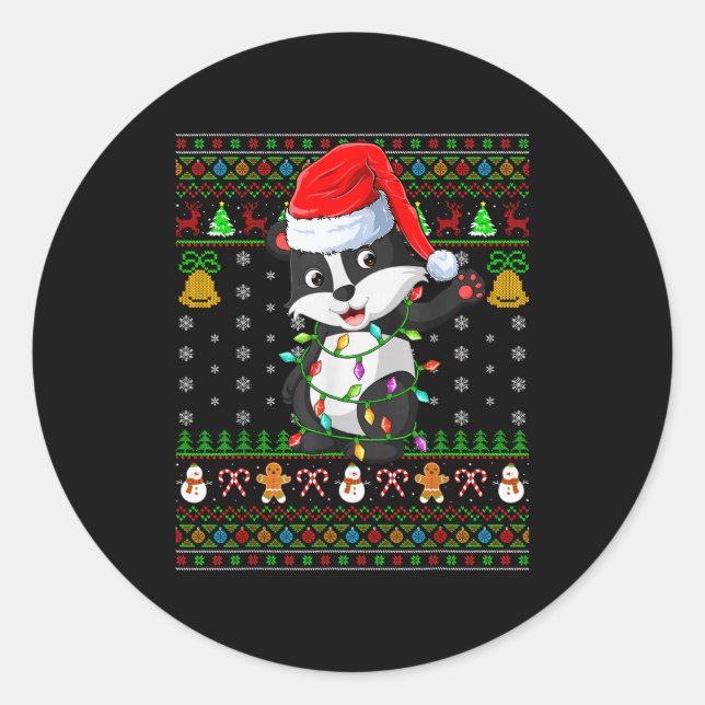 Badger Christmas Lights Funny Santa Ugly Sweaters  Classic Round Sticker (Front)