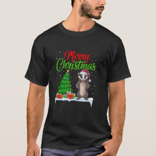 Badger Christmas Tree Lights Funny Xmas Badger Lov T-Shirt
