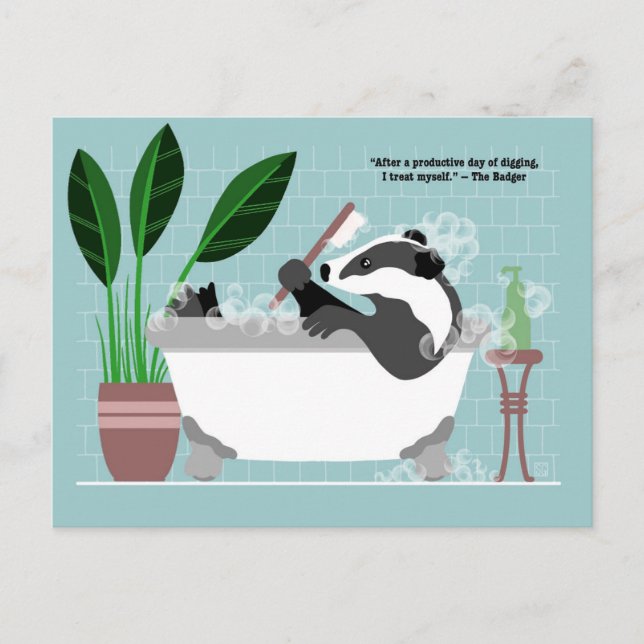 Badger in a Bathtub Postcard (Front)
