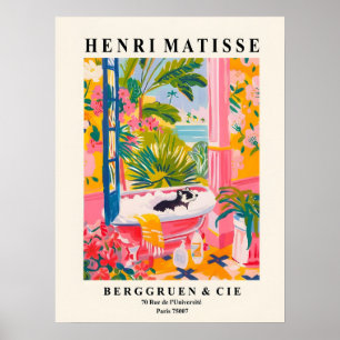 Badger In Bathtub Matisse Bathroom Animal Pink Mid Poster
