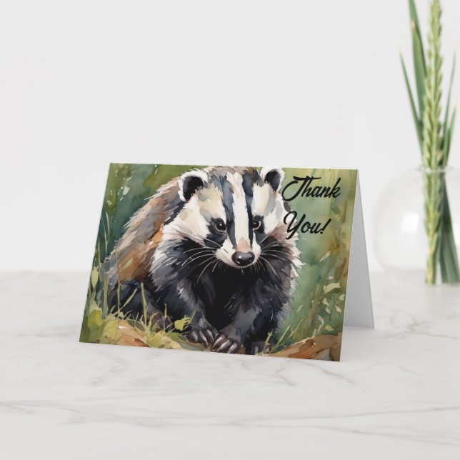 Badger in woodland setting thank you card (Front)