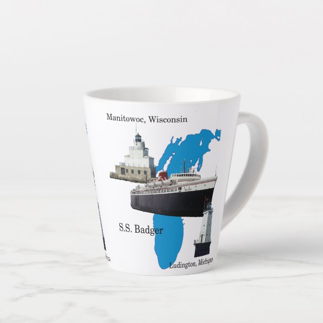 Badger Lake Michigan latte mug (Right Angle)