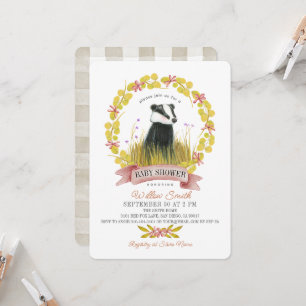 Badger Leaf Wreath Fall/Autumn Baby Shower Invitation