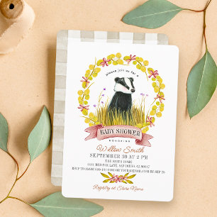 Badger Leaf Wreath Fall/Autumn Baby Shower Invitation