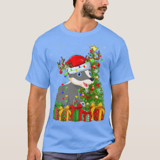 Badger Lighting Xmas Tree Santa Hat Badger Christm T-Shirt