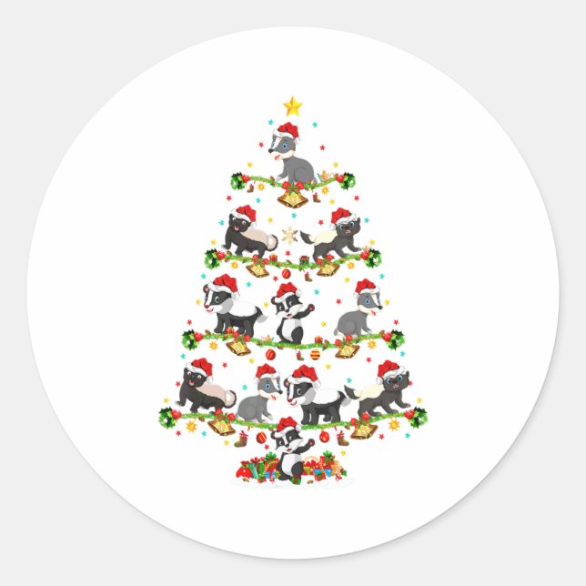 Badger Lights Xmas Santa Badger Christmas Tree  Classic Round Sticker (Front)