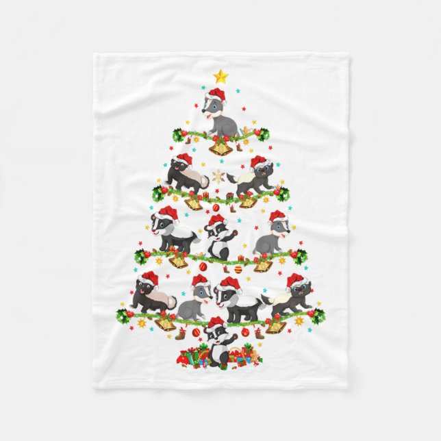 Badger Lights Xmas Santa Badger Christmas Tree  Fleece Blanket (Front)