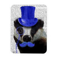 Badger with Blue Top Hat and Moustache