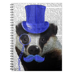 Badger with Blue Top Hat and Moustache Spiral Notebook