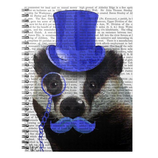 Badger with Blue Top Hat and Moustache Spiral Notebook (Front)
