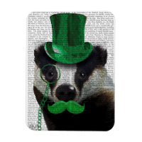 Badger with Green Top Hat and Moustache