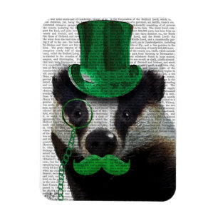 Badger with Green Top Hat and Moustache Magnet