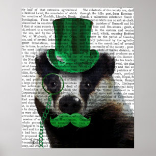 Badger with Green Top Hat and Moustache Poster