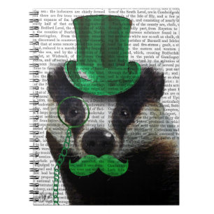 Badger with Green Top Hat and Moustache Spiral Notebook
