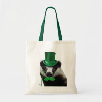 Badger with Green Top Hat and Moustache