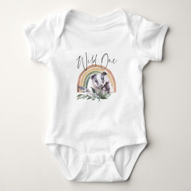 Badger | Woodland Forest Animals 1st Birthday Baby Bodysuit (Front)