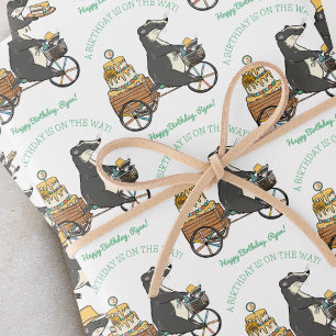 Badgers on Bike Kids Birthday Personalised Wrapping Paper Sheet