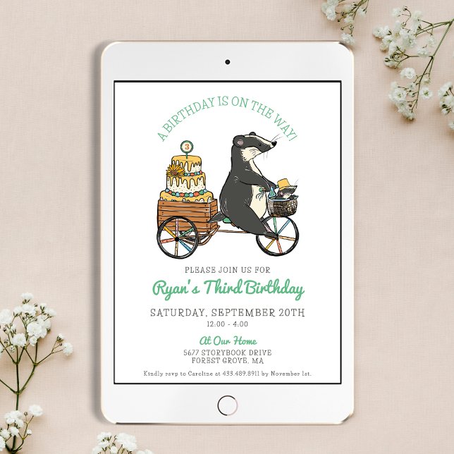 Badgers on Bike Third Birthday Party Invitation (Creator Uploaded)