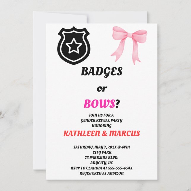 Badges or Bows Gender Reveal Invitation (Front)
