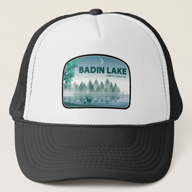 Badin Lake North Carolina Deer Trucker Hat (Front)