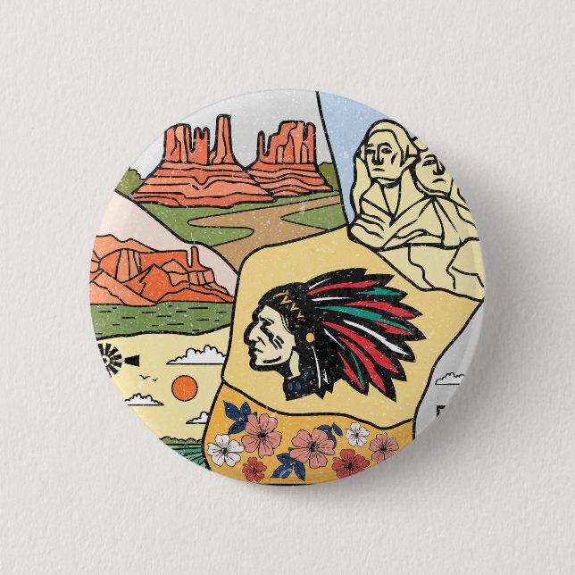 Badlands Mt Rushmore Black Hills South Dakota Map 6 Cm Round Badge (Front)