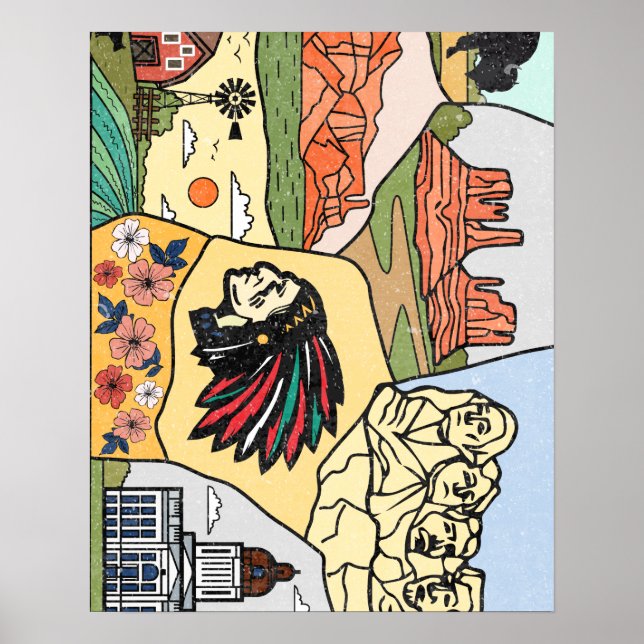 Badlands Mt Rushmore Black Hills South Dakota Map Poster (Front)