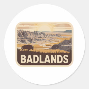 Badlands National Park Bison Vintage Badge Classic Round Sticker