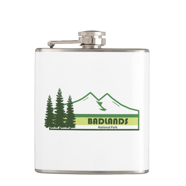 Badlands National Park Green Stripes Hip Flask (Front)