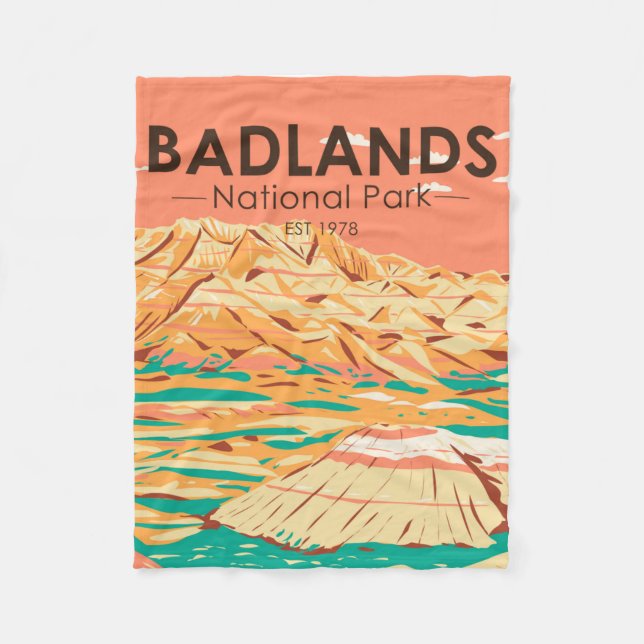 Badlands National Park Landscape Vintage Fleece Blanket (Front)
