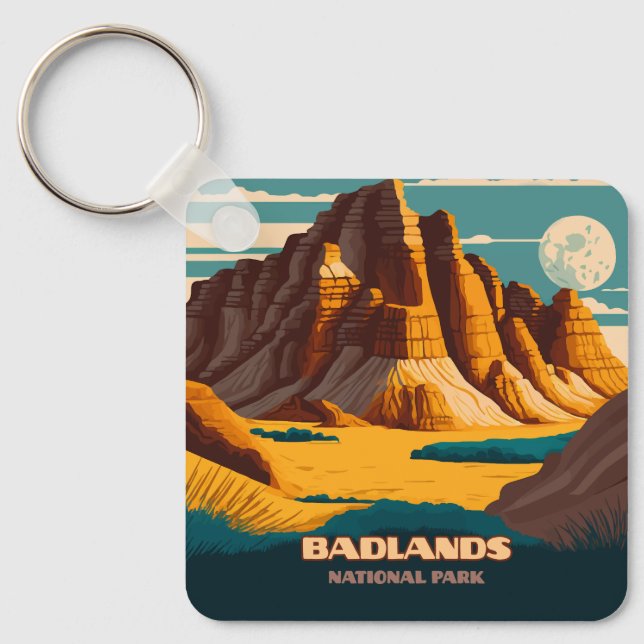 Badlands National Park Mountains Retro Key Ring (Front)