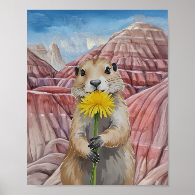 Badlands National Park Prairie Dog Watercolor Poster (Front)
