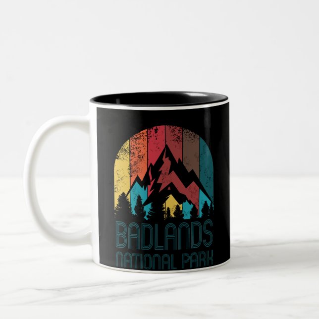 Badlands National Park Retro Distressed Gift or Two-Tone Coffee Mug (Left)