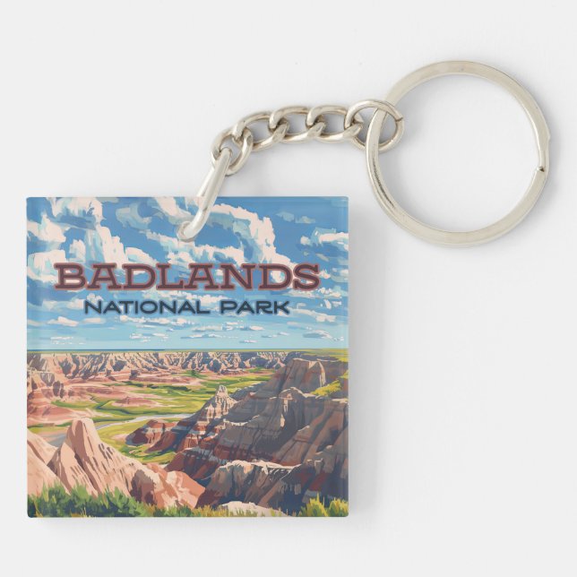 Badlands National Park South Dakota Landscape Key Ring (Back)