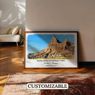 Badlands National Park South Dakota, Watercolor Poster